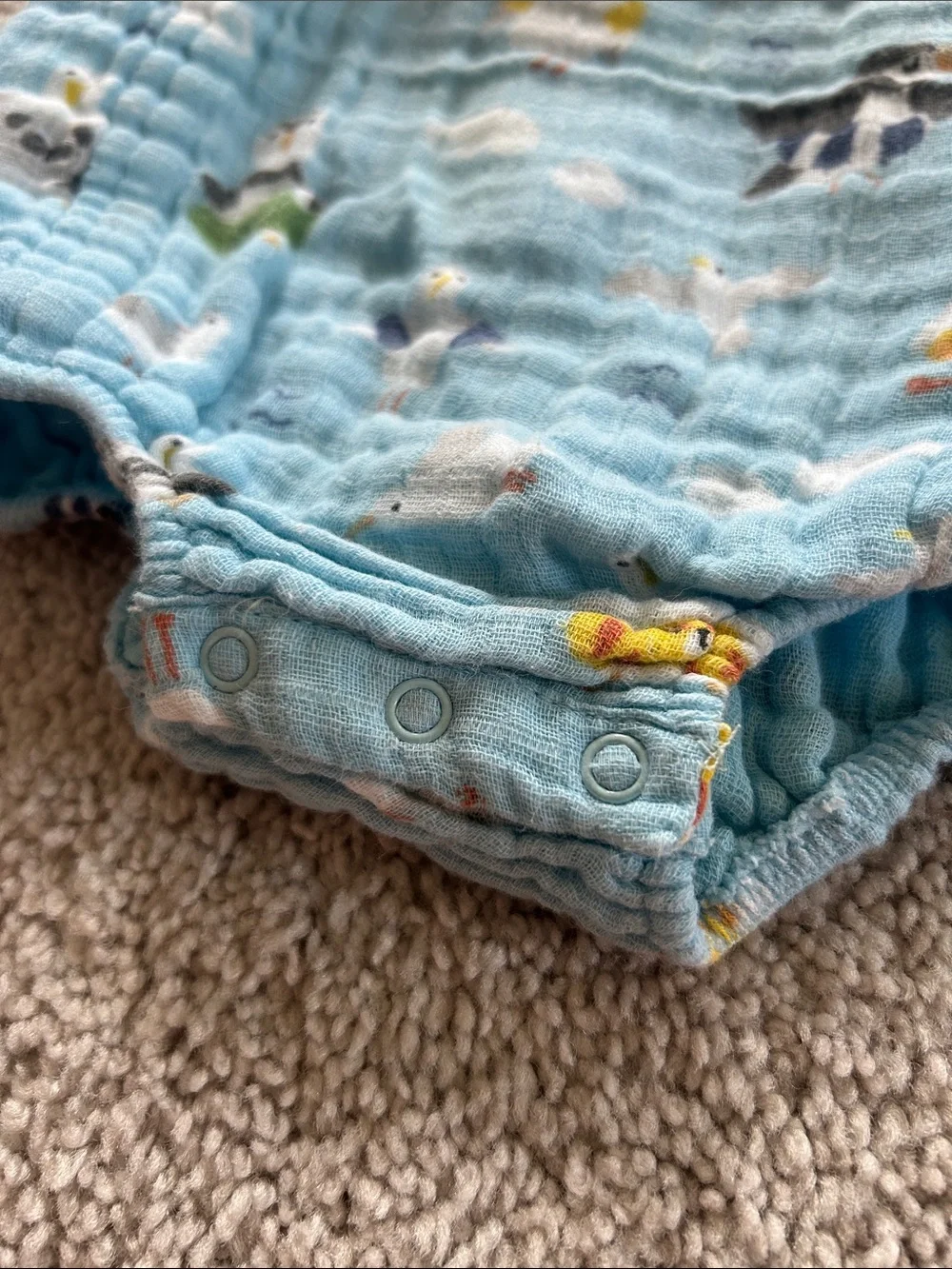 Angel Dear Light Blue Baby Muslin Romper with Bird & Animal Print